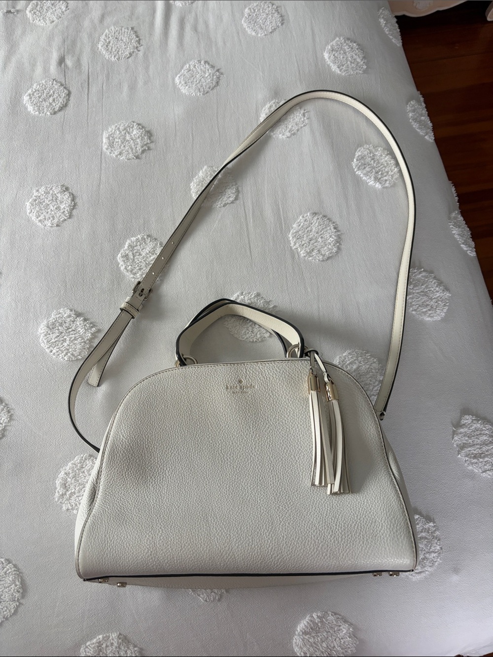 kate spade white pebbled leather crossbody satchel with tassel
